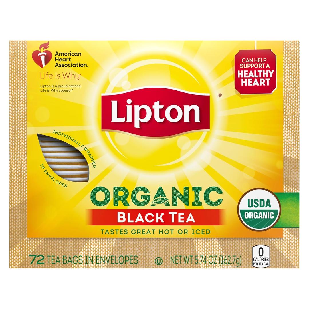Lipton Tea Bags For a Iced or Hot Tea Organic Black Tea Iced or Hot Tea that Can Help Support a Healthy Heart 5.9 oz 72 Count