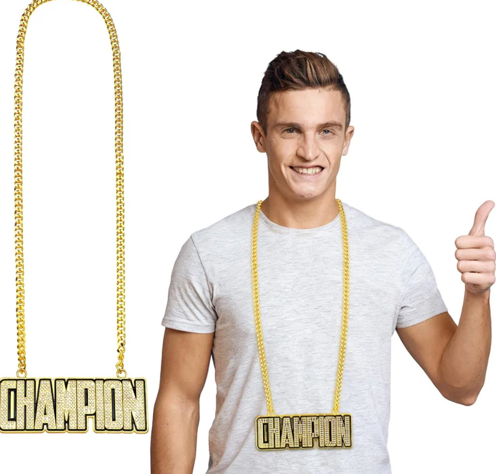 Cunno Champion Chains Medal Necklace MVP Chain Award Winner Prize Trophy Award Pendant for Team Fantasy Football Soccer Baseball Basketball Softball