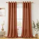 Terracotta Linen Curtains 102 Inches Long for Living Room Sliding Door 2 Panels Semi Sheer Light Filtering Farmhouse Rust Colored Red Clay Window Curtain Drape 102 Inch Length for Dining Bedroom