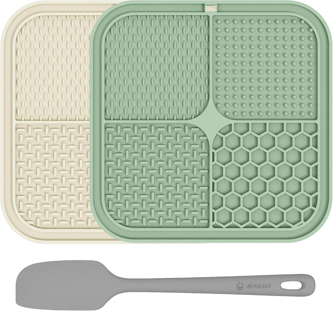 2 Pack Lick Mat for Dogs,Cats,Upgraded 8.58.5 inches Licking Mats with Suction Cups,Slow Feeder Licking Pad for Anxiety Relief and Boredom Reducer,Suitable for Dog Training Set 6 (Green & Beige)