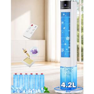 42 INCH Swamp Cooler Air Conditioner w/ 4 Modes & 3 Speeds, Aroma&Memory Function Evaporative Air Cooler, 4.2L Dual Tank, 15H Timer, 6 Ice Packs Portable Windowless Air Conditioner for Bedroom