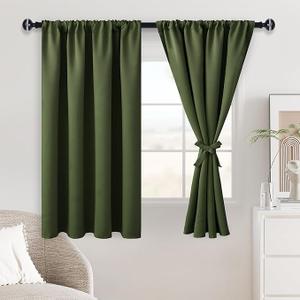 Thick 
Olive Green
 Curtain with Stripes, 33x43 inch