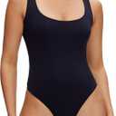 NANJI Sleeveless Tank Bodysuit for Women - Slim Fit Scoop Neck Thong Body Suit, Stretch Double Lined Tops Casual Going Out (S)