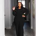 TOPSRANI Womens Plus Size Lounge Set Crewneck 2 Piece Outfits Sweatsuits Tracksuit Long Sleeve Baggy Wide Leg Pant Sets with Pockets (Black 5XL)