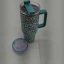 40 oz Tumbler with Handle and Straw, 100% Leak-Proof Travel Mug, Stainless Steel Double Wall Vacuum Insulated Coffee Cup Keeps Cold For 34 Hours, Dishwasher Safe, Green Leopard