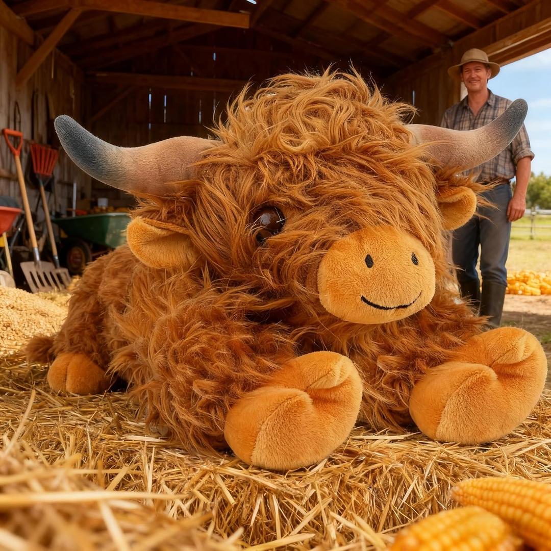 JDF 5lbs Highland Cow Weighted Stuffed Animals, 22in Giant Highland Cow Gift Plush Toy, Adorable Stuffed Animal Adults & Kids Highland Cattle Plushie Pillow Decor