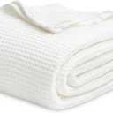 Bedsure 100% Cotton Blanket King Size for Bed - Breathable and Soft, Waffle Weave Blanket for Summer Spring, White, 104x90 inches