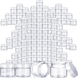 SATINIOR 100 Pcs Plastic Jars with Lids Small Containers Lids Wide Mouth Small Plastic Containers for Lotion Cream Rhinestones Body Butters Travel Storage(4 oz,White)