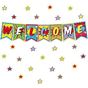 4 x Fancy Land Colorful Welcome Bulletin Board Set, 64Pcs, Classroom Decoration, 9.5 X 13.4 inches