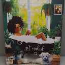 Bathroom Decor African American Wall Art Black Girl In Bathtub Canvas Wall Decor Picture Modern Green Botanical Black Woman Framed Artwork For Bathroom Bedroom 19.5x15.5