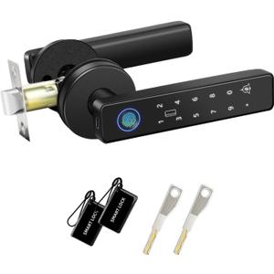 Fingerprint Door Knob, Smart Door Lock with Handle, Keypad Door Lock with Biometric, 4 Unlock Ways: Fingerprint, Passcode, IC Card, Spare Key, Doorbell, 6 Languages for Bedroom, Office, Apartment