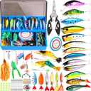 PLUSINNO Fishing Lures Fishing Tackle Box Fishing Gifts for Men, Bass, Trout Fishing Accessories Kit for Saltwater & Freshwater Fishing Gear Including Topwater Lures, Hooks, Spinnerbaits