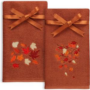 Quera 2 Pack Fall Hand Towels Autumn Leaves Thanksgiving Embroidered Premium Luxury Decor Bathroom Decorative Dish Set for Drying Cleaning, Cooking 13.7 "x 29.5"