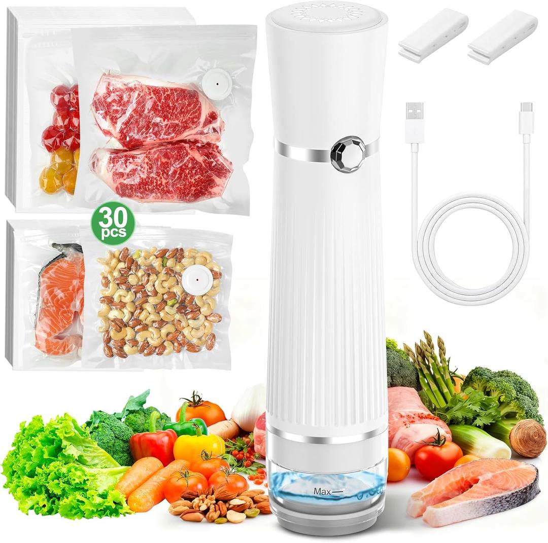 KITHELP Vacuum Sealer for Food, Food Saver Vacuum Sealer Machine + 30 Reusable Vacuum Bags, Compact Handheld Vacuum sealer for Preservation Chef and Home