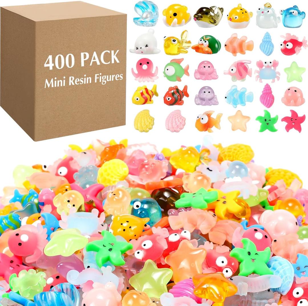 Barydat 400 Pcs Mini Resin Decor Figures Bulk for Pranks Tiny Hide Crafts Luminou Glow in The Dark Starfish Sea Micro Landscape Aquarium Miniature Stuff for Garden Party Favor Gift Decoration