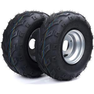 Wear-Resistant, Hyssk 145/70-6 ATV Tire with Rim, 4PR, Go-kart/UTV/Quad 6'' Tubeless Wheel, Set of 2