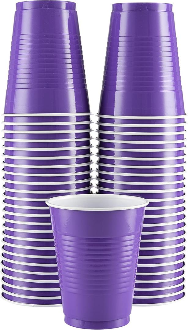 Amcrate Disposable Cups, Purple 18-Ounce Plastic Party Cups, Strong and Sturdy for Wedding, Christmas, Halloween, 50 Pack
