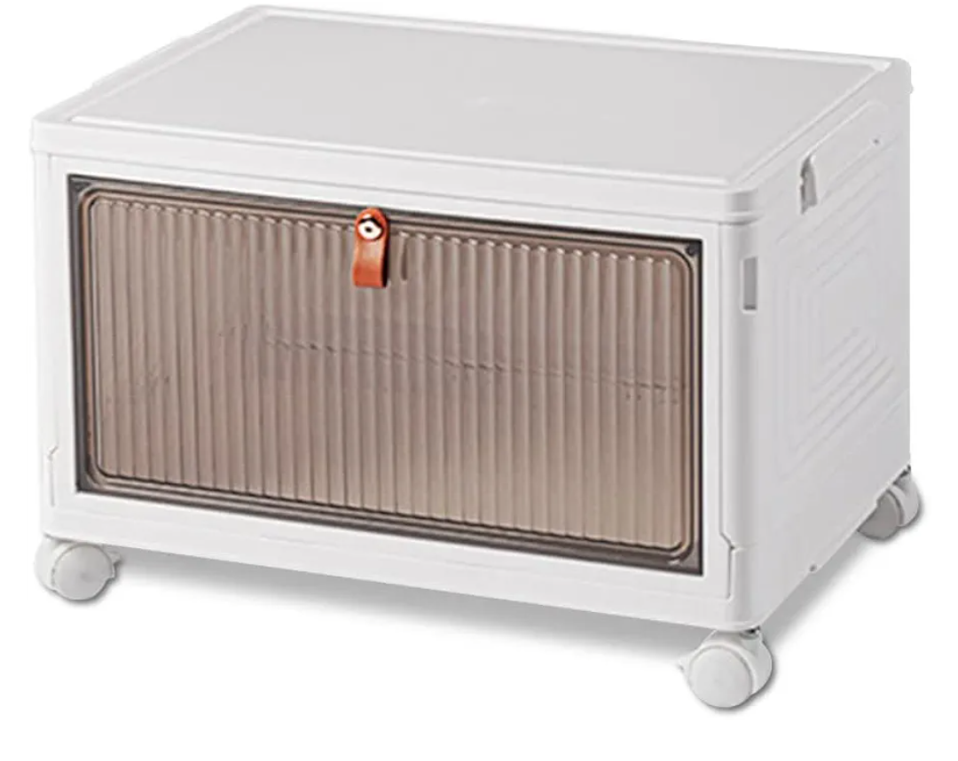 Rolling Plastic Storage Bins, Stackable Storage Bins with Wheels and Lids, Collapsible Storage Bins, Transparent Shoe Box, Home Organization and Storage Folding Box for Living Room, Kitchen, Office, Dorm