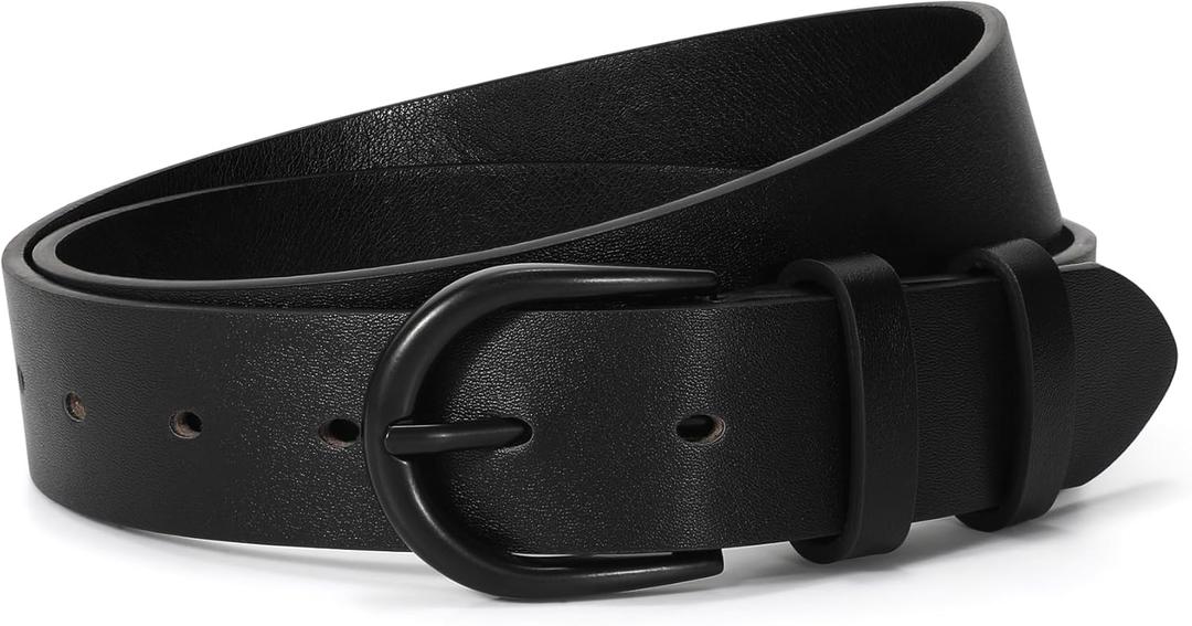 SANSTHS Women Leather Belt for Jeans Pants Dresses Black Ladies Waist Belt with Black Buckle (S: Fit Waist Size:28"-33")
