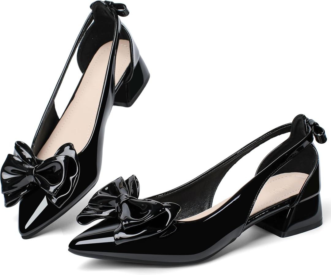 Slingback Jane Heels for Women Low Block Heel Closed Square Toe Pump Shoes Heels Classic Daily Office Dressy Shoes, 8.5