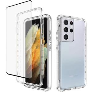 Case for Galaxy S21 Ultra 5G Case, SM-G998U Case with Tempered Glass Screen Protector, Soft 360 Full Body Shockproof Hybrid Bumper Crystal Clear Case Cover for Samsung Galaxy S21 Ultra (Clear)