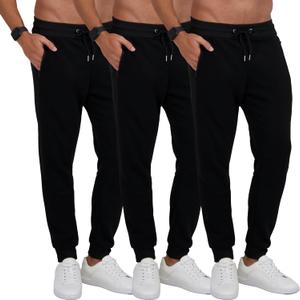 Mens Joggers with Pockets, Mens Sweatpants 3 Pack Fleece, Men's Workout Sweats (Small, Black-black-black)