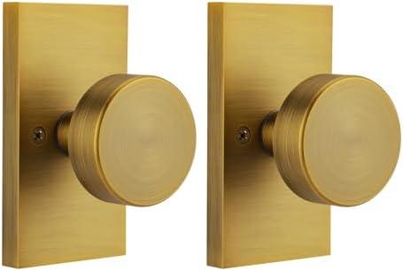 HIEMEY Antique Brass Dummy Door Knobs Interior, Modern Vintage Brass Dummy Door Handles for Bifold and Closet Rectangle, 2 Pack