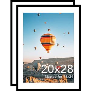 JCJMY 20x28 Picture Frame with 18x24 Mat Set of 2, Display Photo 18x24 with Mat or 20 x 28 Without Mat, Wall Hanging Large 20 by 28 Poster Frame with Plexiglass, 2 Pack, Black