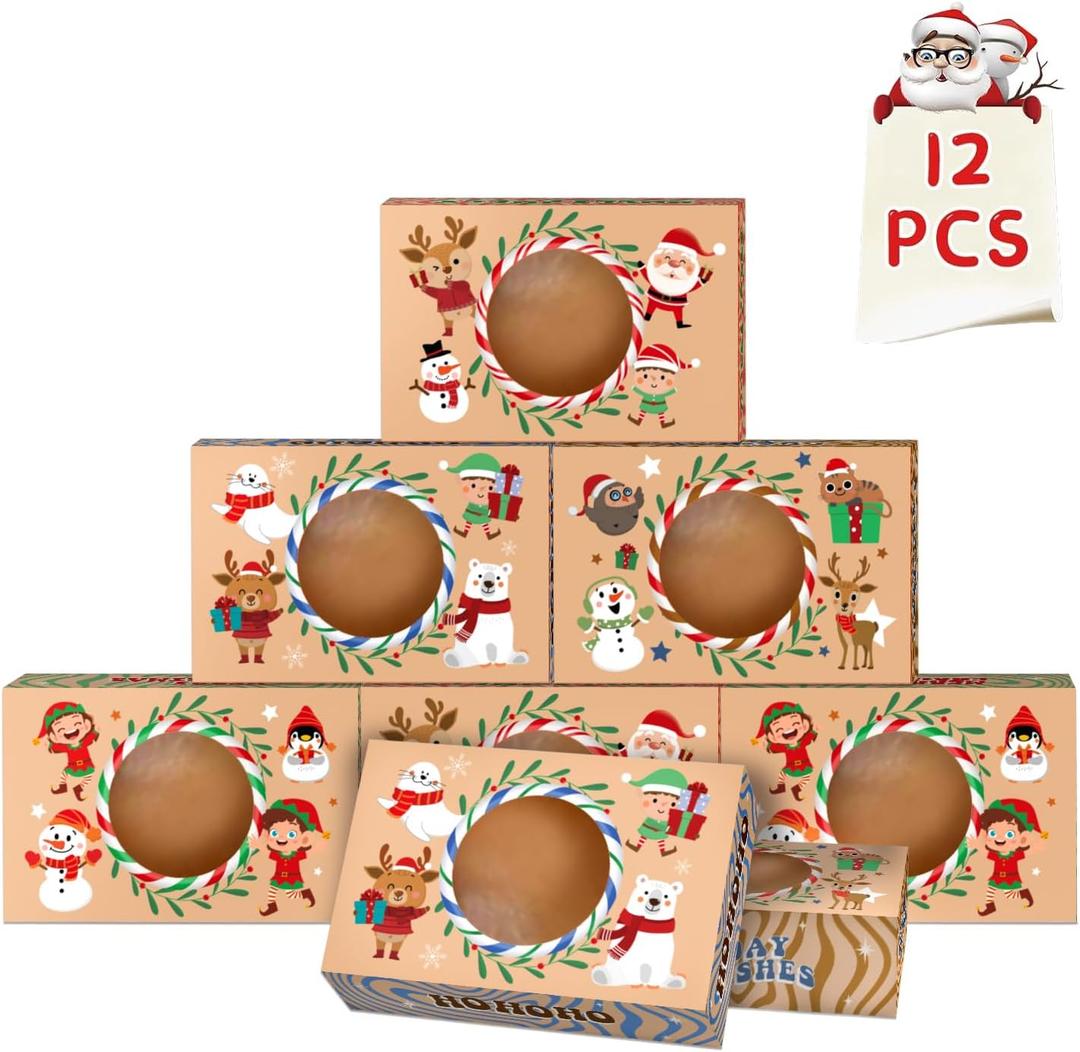 easykart labels 12 PCS Christmas Cookie Gift Baking Box 8.75" x 5.75" x 2.75" with Window Auto-Popup for Pastries, Cupcakes, Cookies, Brownies, Donuts Gift-Giving