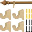 Antrader Wooden Curtain Rod Brackets,Curtain Rod Holder for 2" Pole,Single Bracket for Bathroom/Bedroom/Livingroom,4Pcs,Wood Color