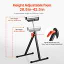 VEVOR 2-Pack Roller Stands, 135 lb Load Capacity, 26.8-42.5'' Adjustable Height, Folding Heavy Duty Design with 11.5 in Polished Steel Roller Head, for Table Saw Outfeed Woodworking Extension Support