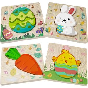 Jofan 4 Pack Easter Wooden Puzzles for Kids Toddlers Easter Toys Easter Basket Stuffers Gifts Party Favors