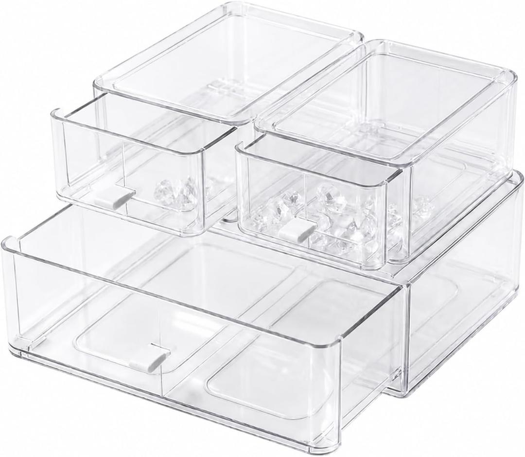 Brizphex Pull Out Cabinet Organizer for Medicine, 2 Tier Clear Medicine Bottle Organizer for Cabinet with 3 Drawers, First Aid, Adults & Kids Medicine Storage