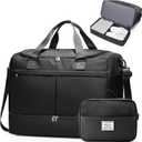 Large Travel Duffel Bag, Weekender Bag for Women with Shoe Compartment & Toiletry Bag, Overnight Carry on Bag for Travel, Gym, Hospital, Business,Black