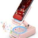2026 Gifts for Mom Dad, Adjustable Cell Phone Stand with Wireless Induction Bluetooth Speaker, HD Surround Sound & RGB Rhythm Lights, Foldable Portable Stand for Desk, Kitchen Counter, Home Office