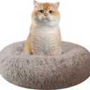 Cat Beds for Indoor Cats,15.7 Inch Small Cats Beds, Washable-Round Pet Bed for Puppy and Kitten with Slip-Resistant Bottom (Beige Brown)