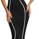 Lrady Women's Square Neck Dresses Long Sleeve Contrast Binding Split Bodycon Mermaid Evening Cocktail Party Dress (1# Black, XS)