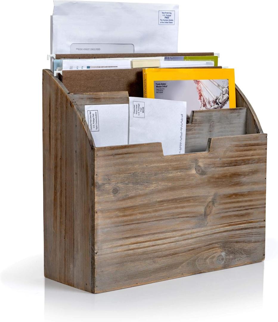 Besti Wooden Desk Organizers for Office & Home Use  12.8 x 5 x 12 Inch Vintage File Stand  Vertical Desktop File Folder Organizer  Durable File Shelf  Ideal for Files, Folders, Envelopes, Mail