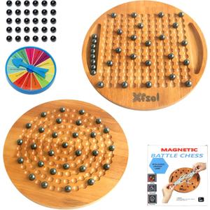 Wooden Magnetic Chess Game Set, Magnetic Chess Game with Hard Wooden Chess Board and 30 Pcs Magnet Balls, Travel Board Game for Family Party Games,Strategy Battle Game,Brain Exercise Games