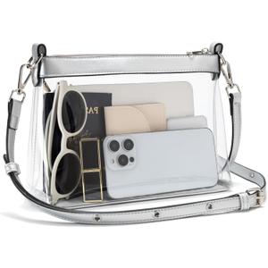 Wuflyover Clear Bag for Stadium Events, Clear Purses for Women, Stadium Approved Crossbody Bag (Silver)