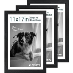 TENIBYC 11x17 Picture Frame 3 Pack, Black Wood, Real Glass, Wall Hanging