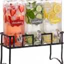 Circleware Glass Beverage Dispenser Triple Chalkboard w/Stand, 3 Set 80 Oz
