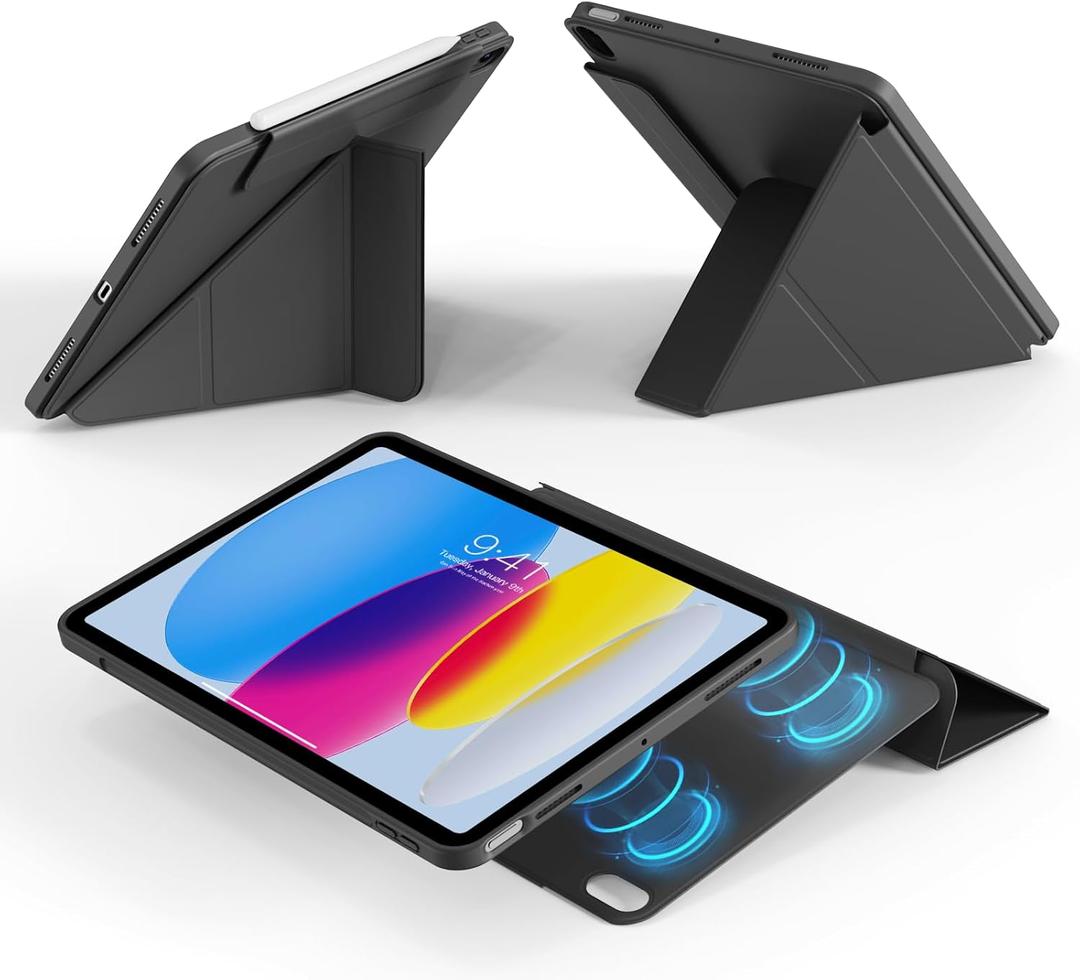 Case for iPad (A16) 11th Generation 11 Inch, for iPad 10th Generation 10.9 Inch -Magnetic Detachable Y-Shaped Cover, Clear 360 Rotating Backshell & Multi-Angle Stand, Auto Wake/Sleep, Black