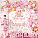 Christmas Gingerbread Baby Shower Decoration,Pink Gingerbread House Snowflake Party Supplies A Sweet Baby Girl is On The Way Balloons Boxes Tablecloth Backdrop Cake Topper for Winter Xmas Party Decor