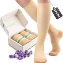 Compression Socks for Women Men 2030mmHg, 2 Pairs Thick Knit Compression Stockings for Travel, Nurses, Daily Wear, Improve Circulation & Leg Support (XX-Large, Light khaki+ Floral)