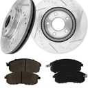 PM Auto Set of 6 Front 296mm Drilled Slotted Brake Disc Rotors-Ceramic Brake Pad Kit Replacement For 2007-2012 2017-2019 Nissan Sentra