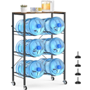 3 Tier 5 Gallon Water Jug Holder 6-Tray Water Jug Rack with Top Shelf and 4 Wheels Heavy Duty Movable Water Jug Stand,5 Gallon Water Bottle Holder for Kitchen Office Living Room, Brown & Black