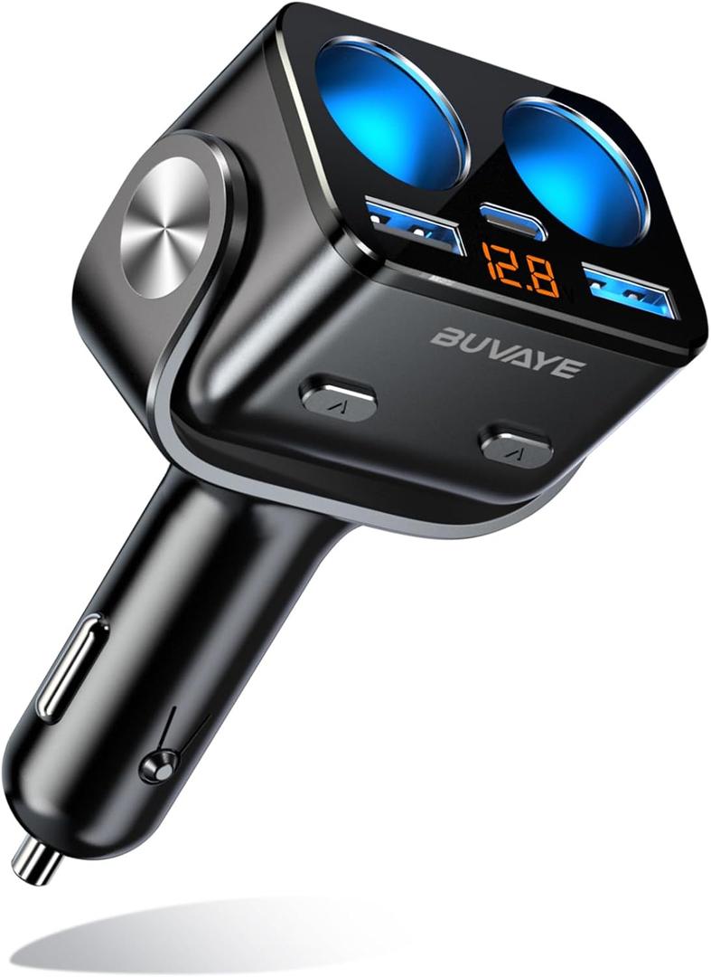 5 in 1 Car Cigarette Lighter Splitter, BUVAYE Dual QC3.0 and 30W PD USB C Cigarette Lighter Adapters for Cars 12V/24V 180-degree Adjustable Car Charger Adapter for iPhone/iPad/GPS/Dash Cam/Laptop