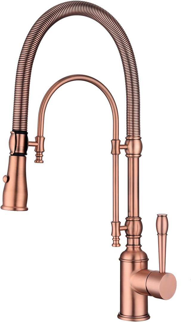 Copper Kitchen Faucet, Single Handle,Solid Brass Single Handle High Arc Pull Down Kitchen Faucet with Pull Down Sprayer,Red Copper Kitchen Sink Faucets