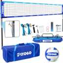 Volleyball Net for Backyard, Professional Portable Outdoor Heavy Duty Volleyball Net Set with Adjustable Aluminum Poles, Anti-Sag Design, Double Tension Adjuster for Beach, Grass |1680D Bag (Blue)